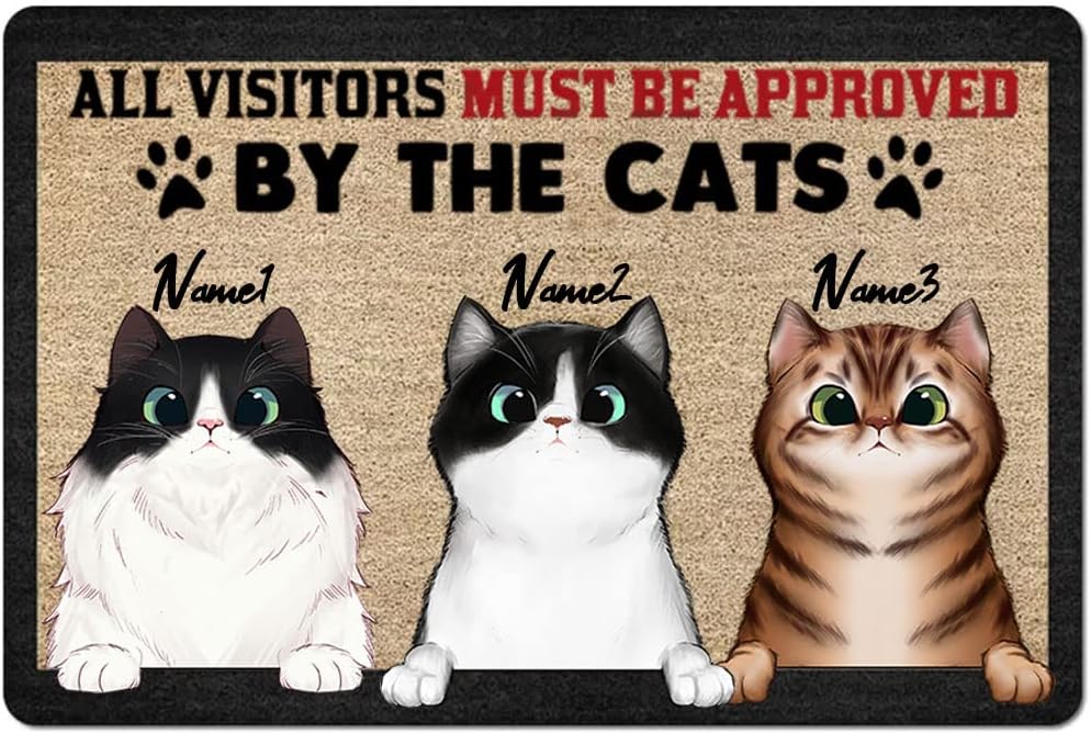 All Visitors Must Be Approved by The Cats Personalized Cat Doormat Welcome Mat Cat Mom Gift Cat Dad Gift Cat Lover Gifts Funny Cat Doormat Welcome Mat Decor Home Decor Cat Rule Doormat Up to 4 Cats