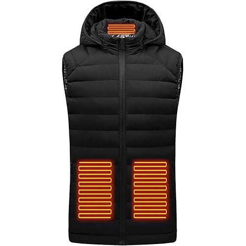 Burband Mens Winter Heated Vests Slim Fit Sleeveless Lightweight Zip-up Hooded Vest Jackets M-5XL