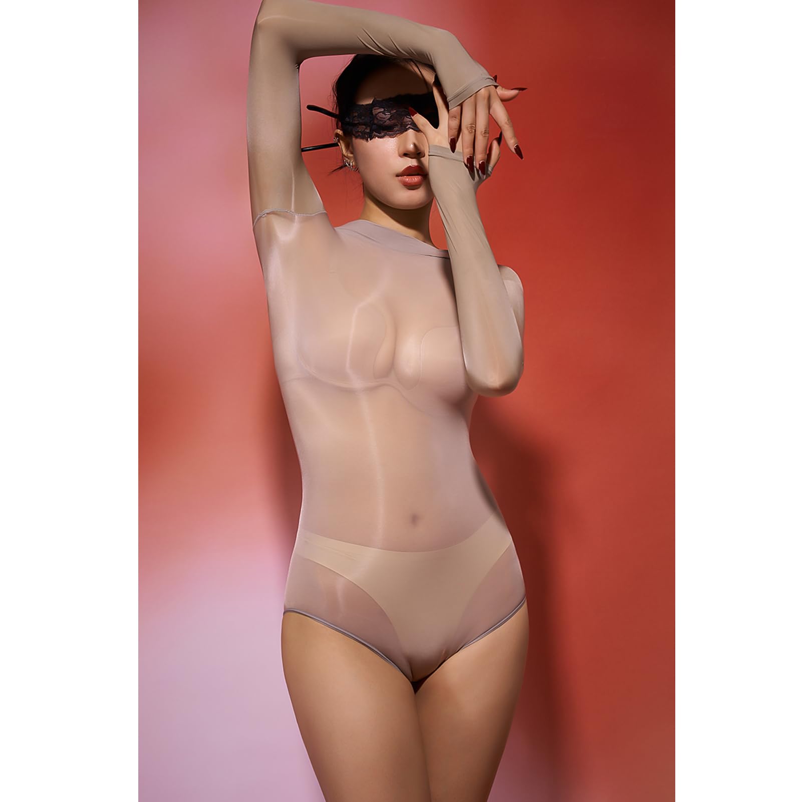 Collants à manches longues en nylon brillant pour homme