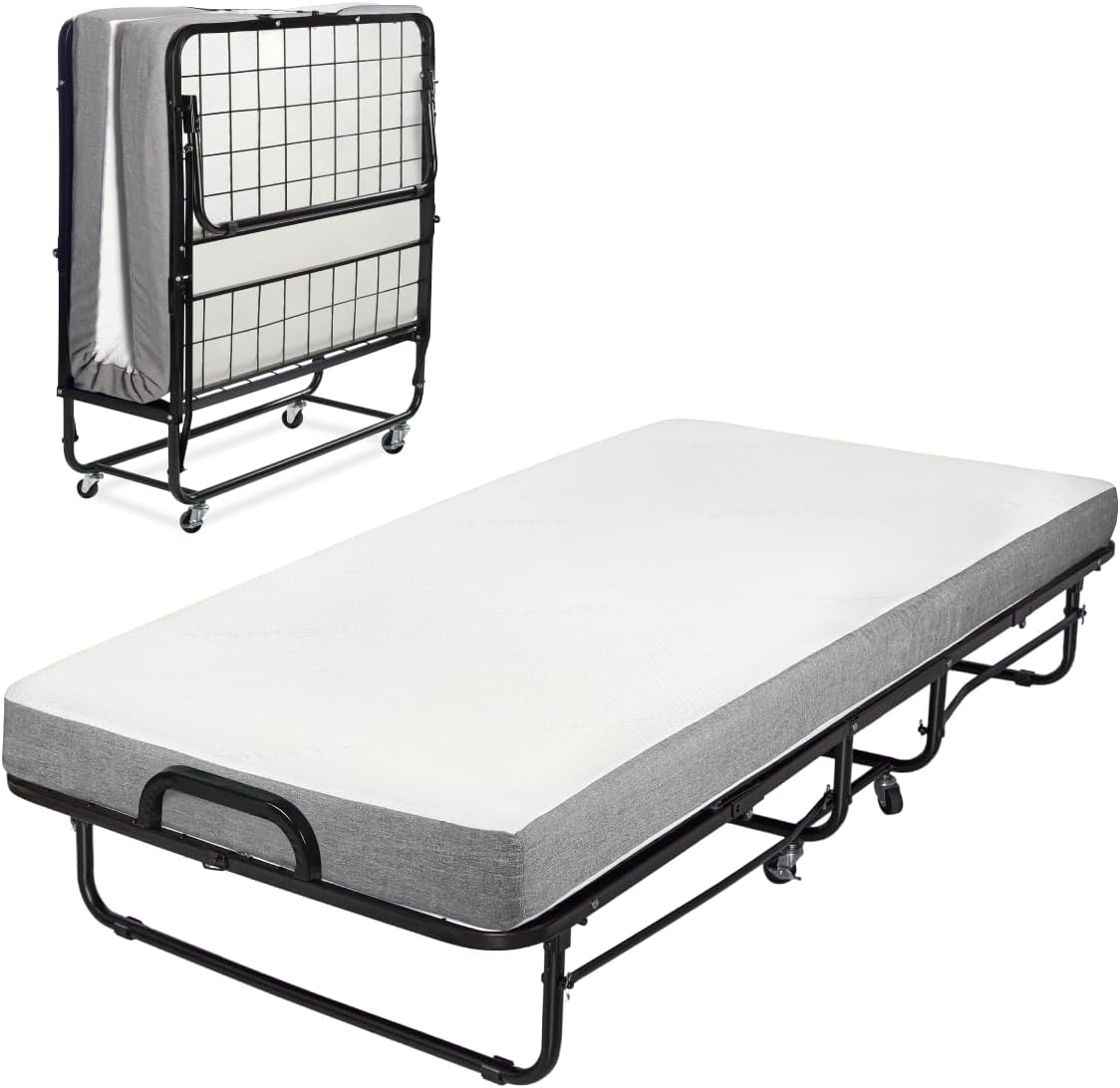 Milliard Diplomat Folding Bed with Mattress for Adults & Kids, Cot Size, Portable Foldable Bed with Luxurious Memory Foam Mattress & Super Strong Frame, 75” x 31", Fold Up, Roll Away, & Hideaway