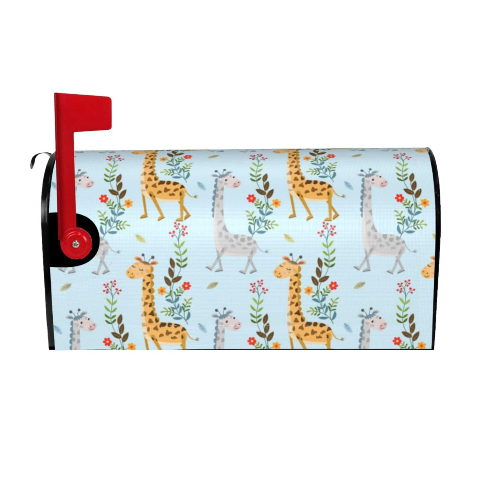 Cute Giraffe Flowers Print Mailbox Cover Wraps Post Letter Box Cover Decor For Outside Garden Yard Farmhouse Home