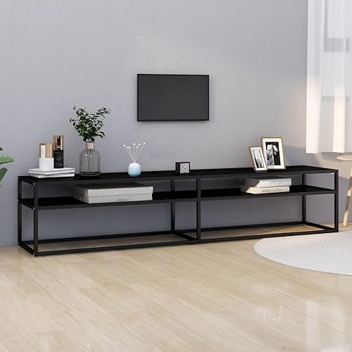 Miniatura 7 de Centro de entretenimiento para TV, bancos de TV, mesa para TV, consola multimedia, soporte de TV, color negro, 55.1 x 15.7 x 15.9 pulgadas, vidrio