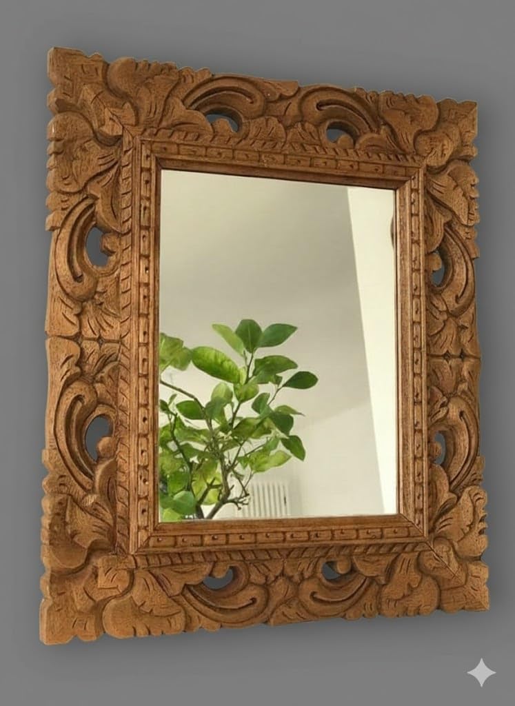 Buy WoodIdea Wooden Wall Mirror Frame, Size 24x30 Inch, Natural