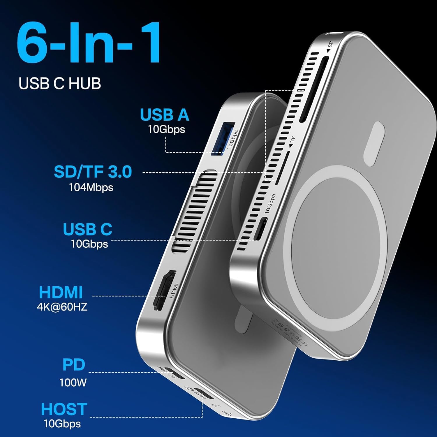 10gbps Magnetic Docking Station, USB C Hub with NVMe M.2 SSD Enclosure for iPhone 17/16/15 Pro/Pro Max/Plus with Cooling Fan, Support SSD Size 2230/2242/2260/2280 B+M M-Key