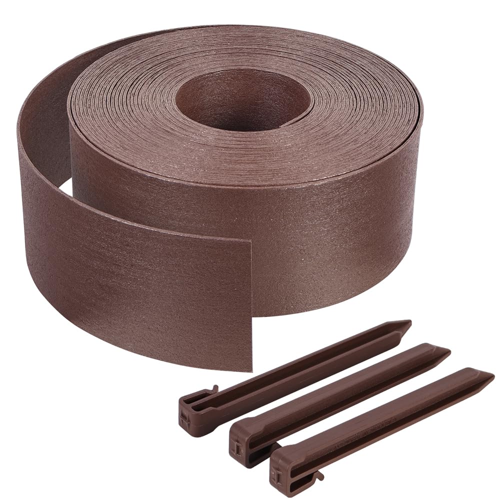 VOUNOT® Bordo Giardino Flessibile, Bordi Aiuole PE Bordura per Prato con Picchetti di Fissaggio, Lunghezza 20m Altezza 13cm Spessore 3mm, Marrone