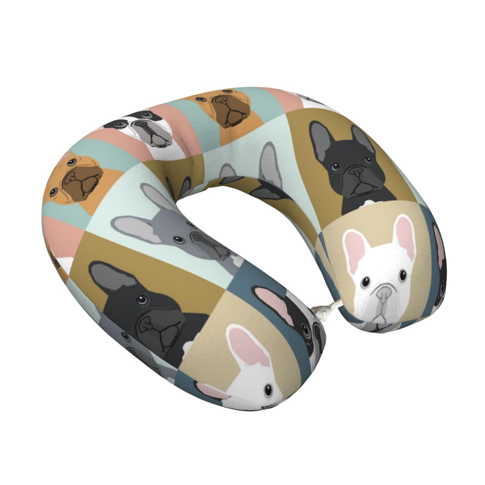LKYMOH Cute French Bulldogs, Travel Neck Pillow U-Shaped Memory Neck Support Soft Comfortable With Washable Cover For Airplane Car Traveling and Office