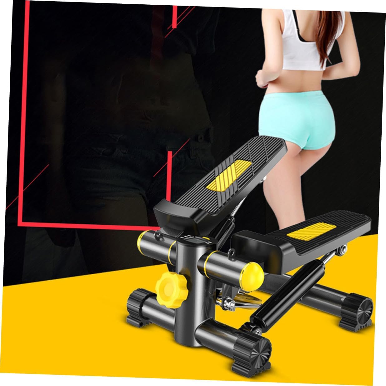 STOBAZA Professional Fitness Stepper with Resistance Bands and Non-Slip Pedals Compact Home Exercise Equipment for Arm and Leg Toning Quiet Stair Stepper for Office and Living Workouts