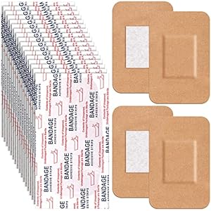 Marsui 100 Pcs Large Adhesive Bandages 2 x 3 Inch Wound Care Supplies Fabric Adhesive Strip Patch Waterproof Fabric Flexible Bandage Wrap Gauze Pads for Skin Care and Protect Wounds