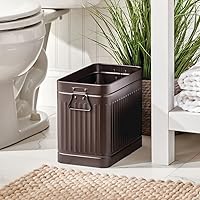 Vista 3 de mDesign Cepillo de inodoro compacto de metal, cubo de basura rectangular, cubo de basura/cubo de reciclaje combinado para limpieza y almacenamiento