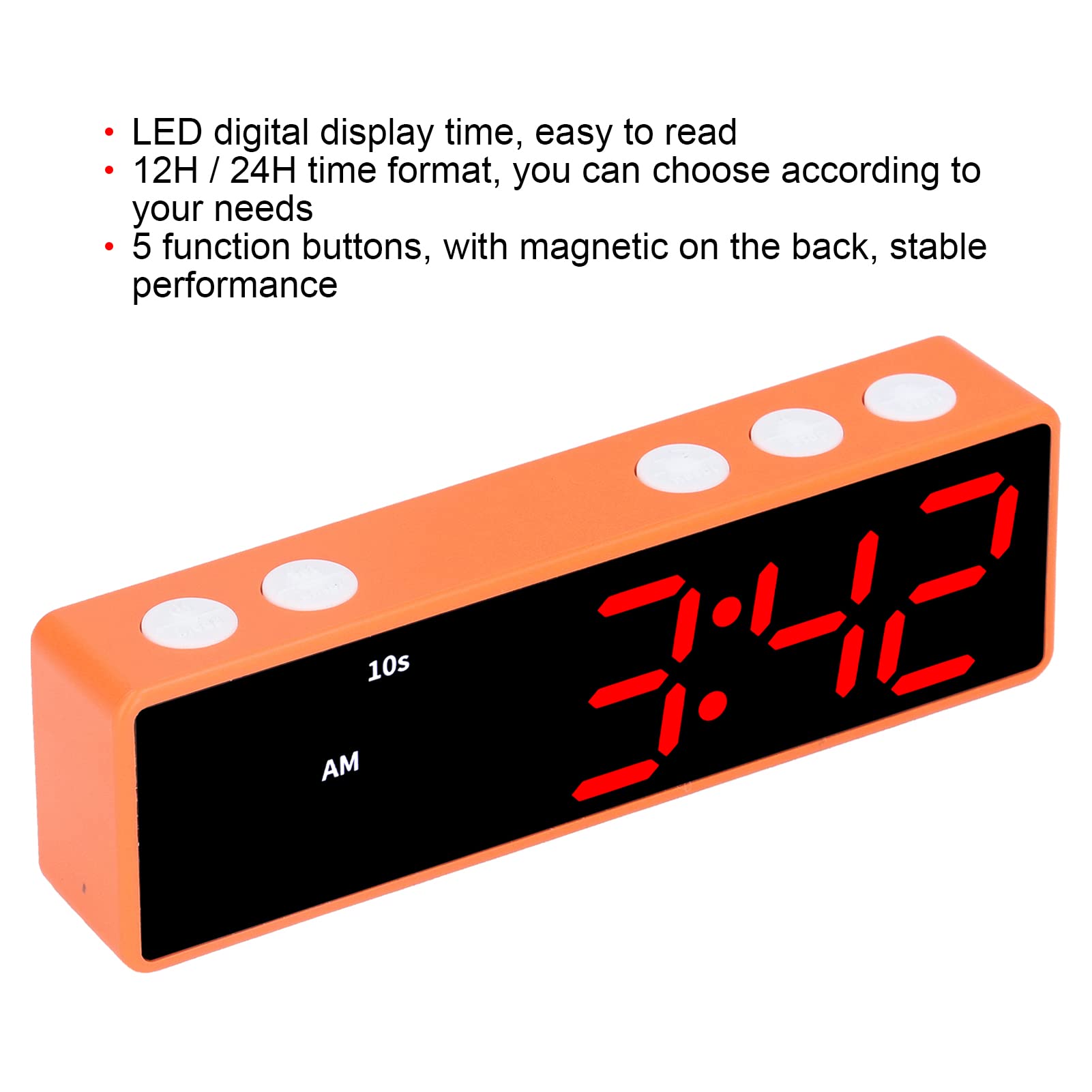 Atyhao Reloj Digital Reloj electrónico Botón magnético 5 Funciones 12H/24H con Cable USB para Gimnasio de Oficina Marco Naranja + Pantalla Azul y roja