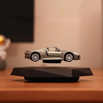 Magnetic Levitation Car Model Decor - Floating Tech Desk Toy with 360 Auto Rotation, ABS & Zinc Alloy Base, Gray/Red Options, Creative Gift for Office & Home Gray