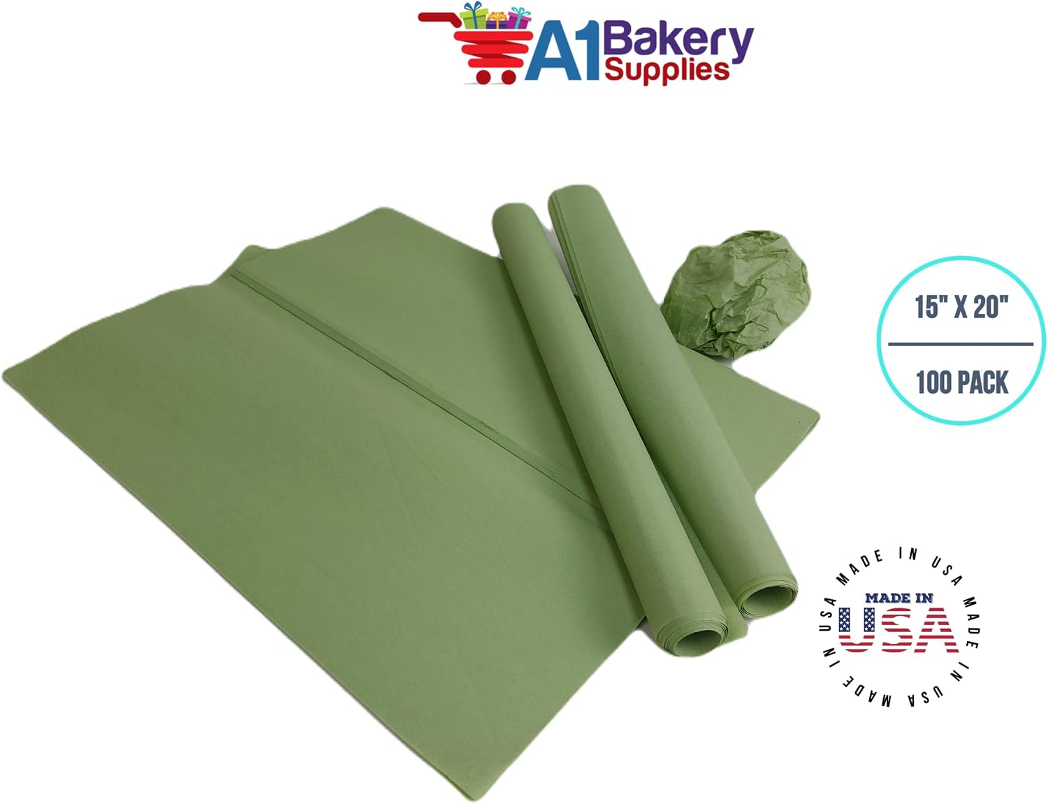 Sage Green Light Olive Bulk Tissue Paper 15 Inch x 20 Inch - 100 Sheets Premium Quality Gift wrap Tissue Paper Made in USA image 3