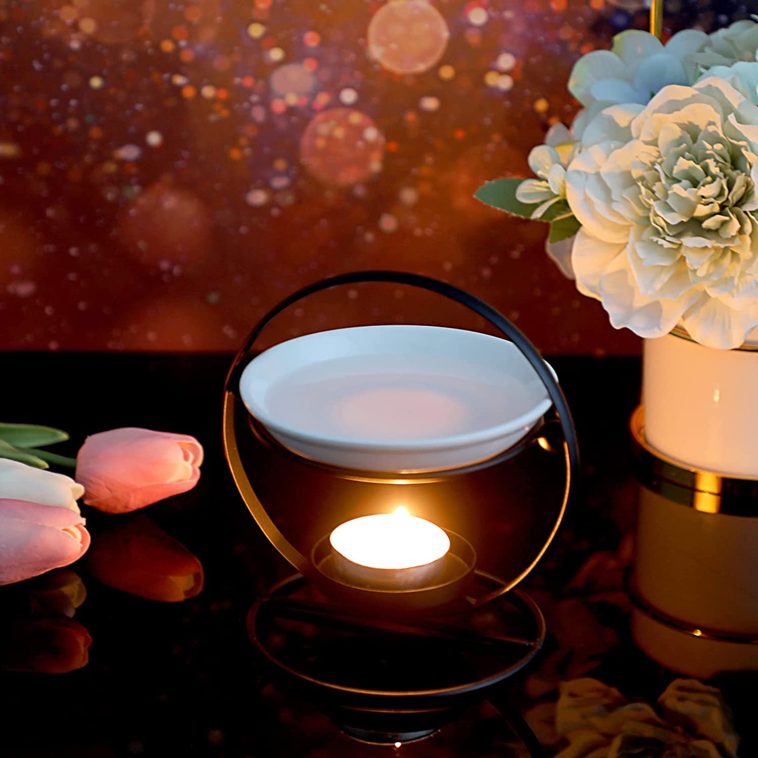 AAPIE Romantico scaldacera in Ceramica Diffusore di Illuminazione Bruciatore di Cera Che Cambia Scaldacandele per Home Office Regali Decorazione Camera da Letto Spa