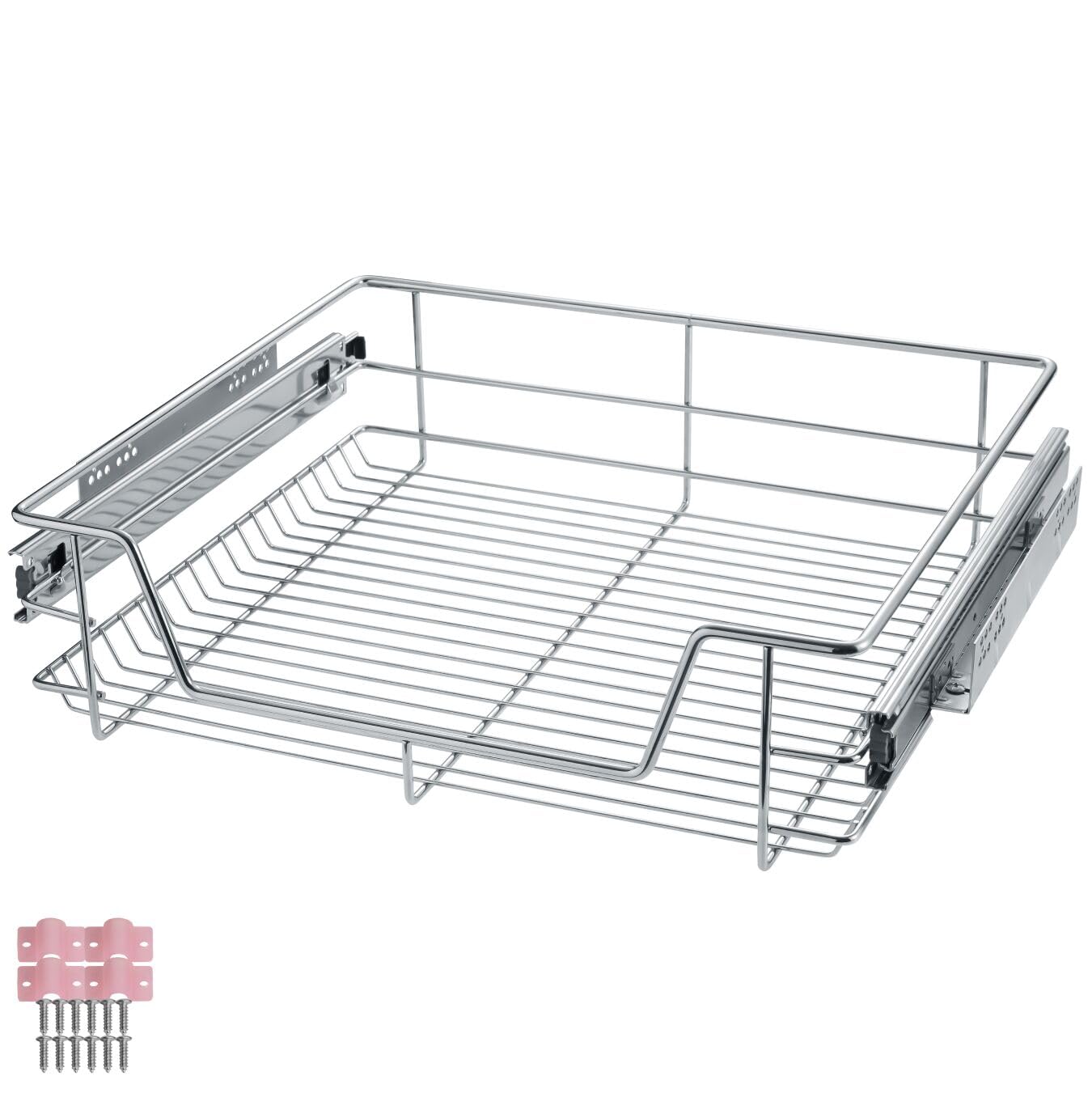 tectake® Cassetto Telescopico - 1 x 60 cm - Cassetto Estraibile per Cucina, Ripiano Scorrevole, Binario Telescopico, Organizer Cromato per Mobile da Cucina, Cassettiera Salvaspazio