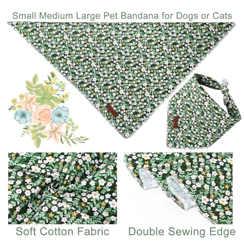 UP URARA PUP Summer Bandana - Cute Pet Bandana with Flower Pattern, Adjustable Green Puppy Bib, Washable Triangle Dog Scarf for Boy, Girl Dogs or Cats