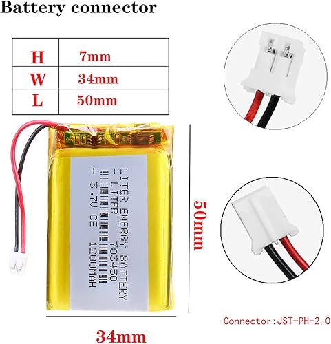 Miniatura 5 de Liter energybattery Batería recargable del polímero de iones de litio de la batería 703450 del polímero de litio de la batería 1200mAh de 3.7V Lipo