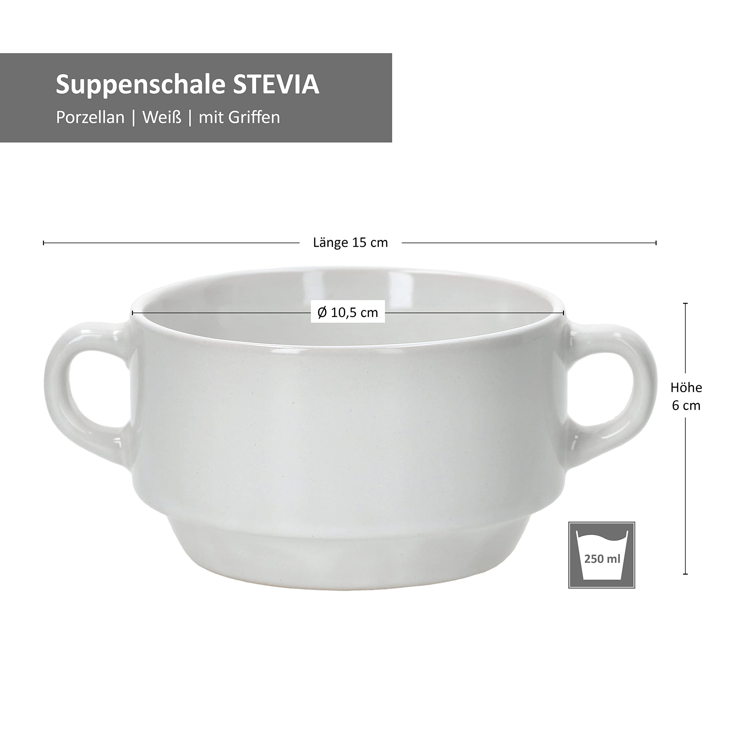Set van 6 soepkommen soepkom kom soepterrine landhuis soepkommen 8 cm 13 cm soepkommen voor 6 personen van porselein, kommen inhoud: 550 ml, met hengsels grijs