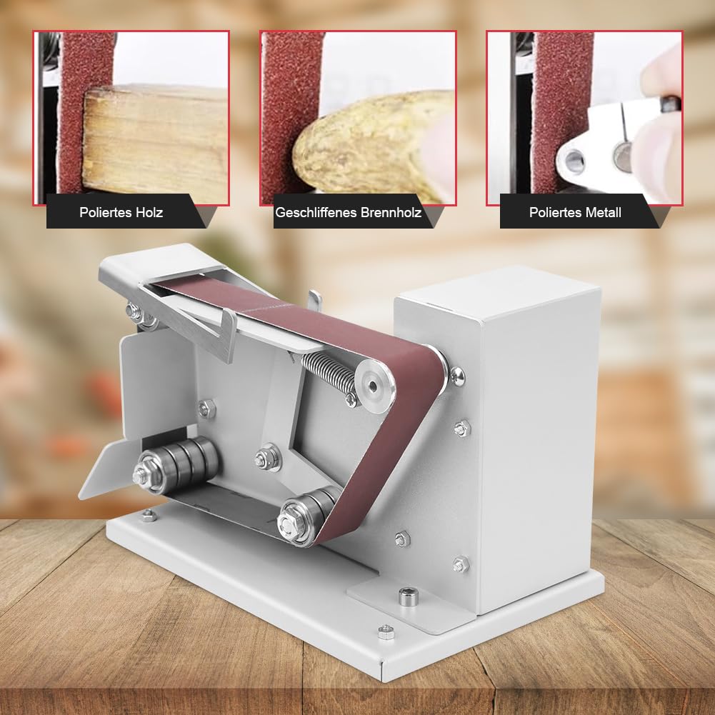 Amoladora de Banda Eléctrica Mini Amoladora Plana con Rodamiento Doble Incorporado y 10 Cinturones Abrasivos para Metal, Madera, Plástico, Aluminio (Enchufe de la UE)