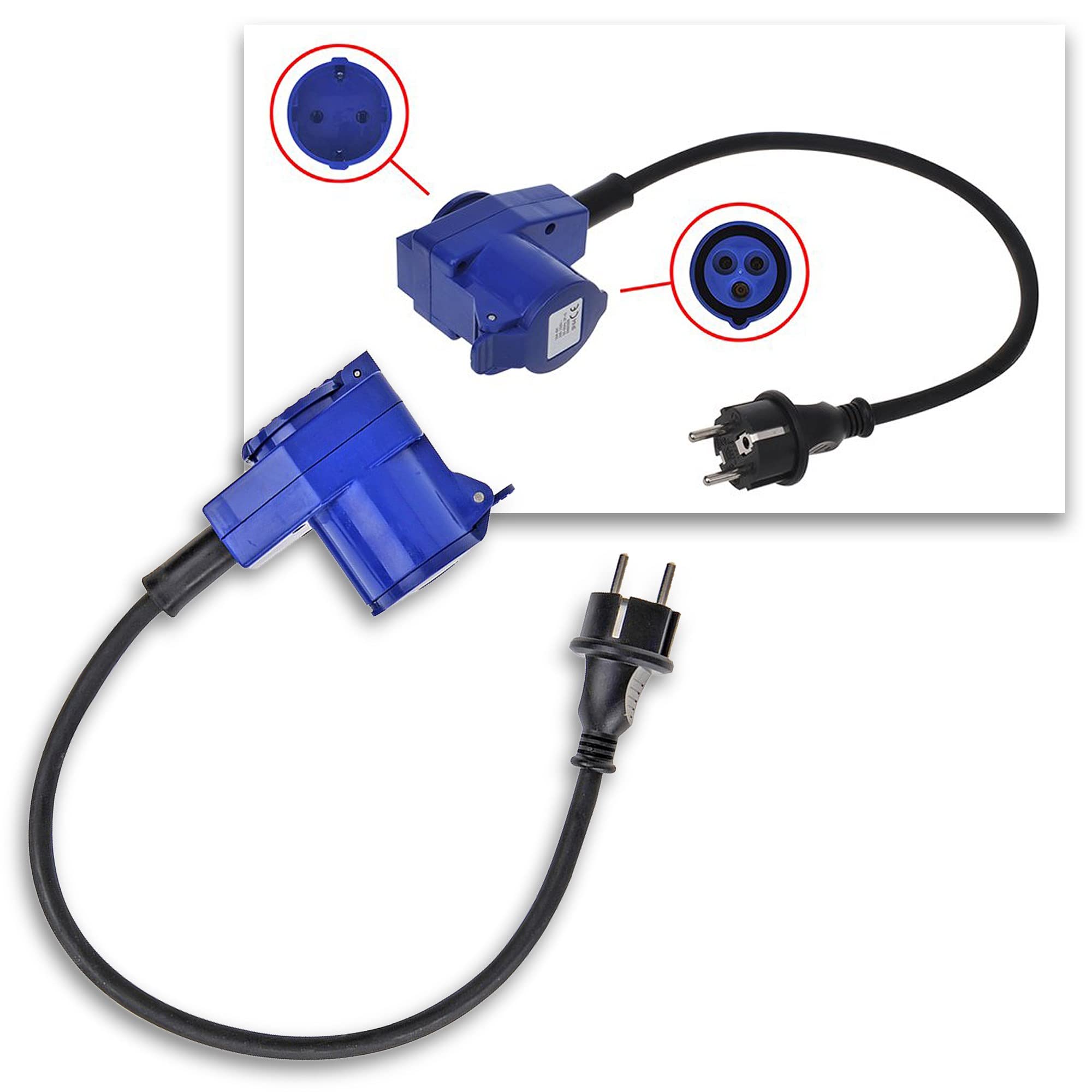 ProPlus Câble Adaptateur 40cm fiche Schuko vers Prise coudée CEE + Prise Schuko