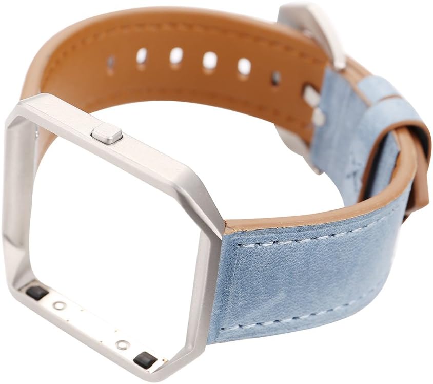 Gimartuk Genuine Leather Watch Band Floral Wrist Strap Bracelet for Fitbit Blaze with Metal Steel Frame (Blue),Small/Large - Image 4