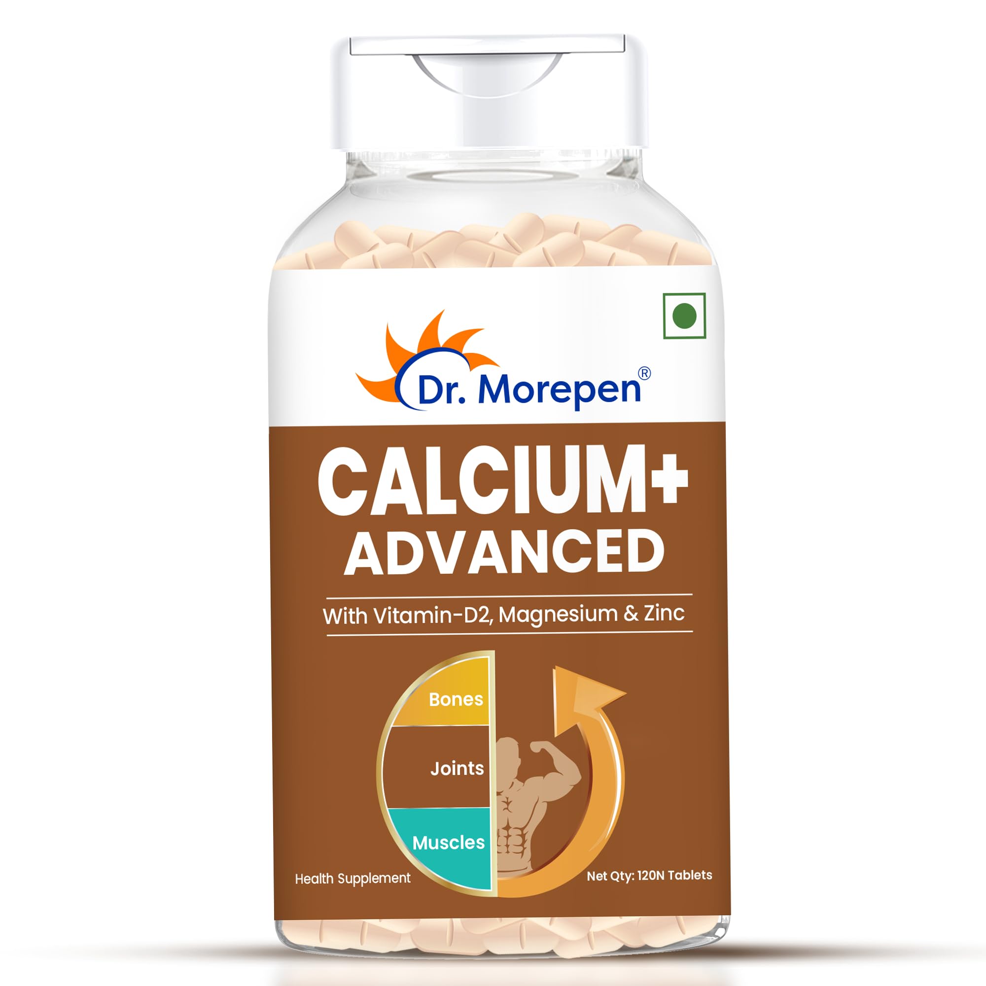 Calcium+ Advanced Tabs with Vitamin - D2, Magnesium & Zinc - 120 Veg Tablets for Women & Men Calcium & Vitamin D Tablets to support Strong Bones, Joints & Muscles