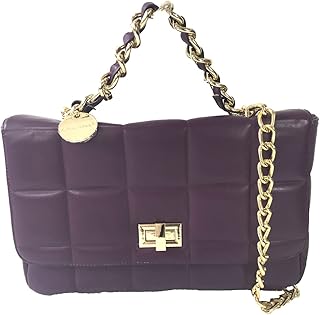 Alex Max Viola Quilted Vegan Leather Large Flap Satchel Crossbody Bag, Purple