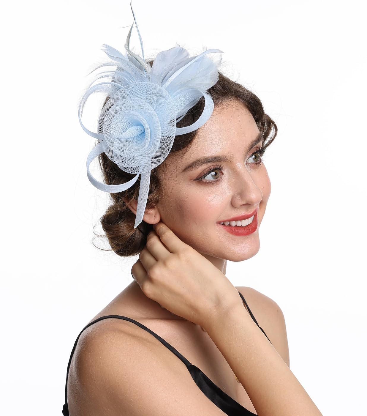 Haojing Fascinator mit Netz, Hut und Federn