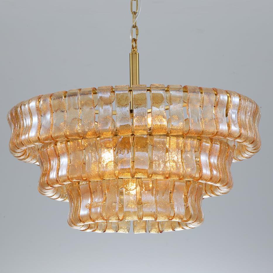 3-Tier 30 Inch Gold Crystal Glass Chandeliers, Modern Luxury Round 8 Lights Hanging Pendant Light Fixture, for Dining Living Room, Bedroom, Foyer, Entryway