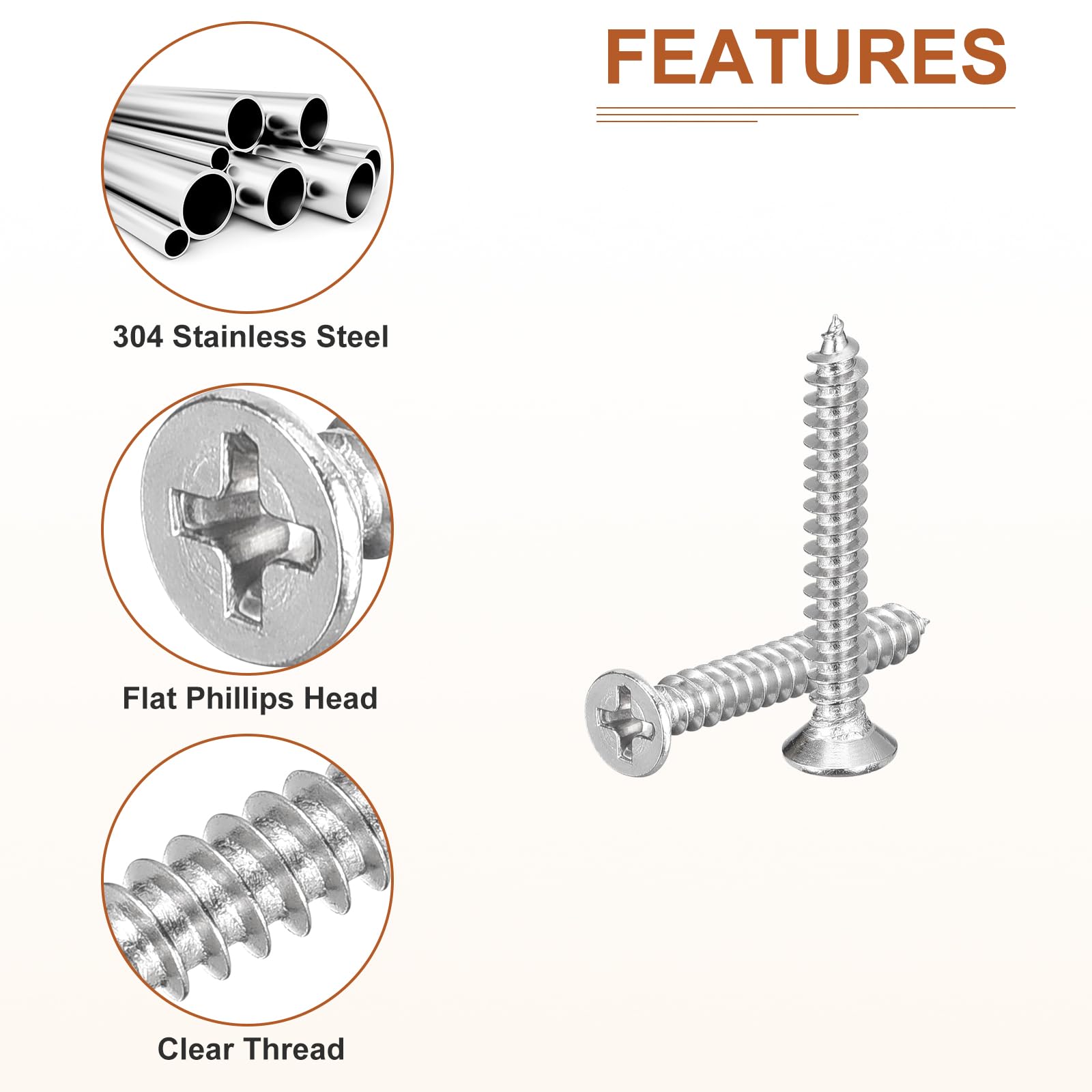 DTGN 50Pcs M4x32mm Flat Head Wood Screws, 304 Stainless Steel Phillips Self Tapping Screws - Good for Woodworking Furniture - Silver - Image 4