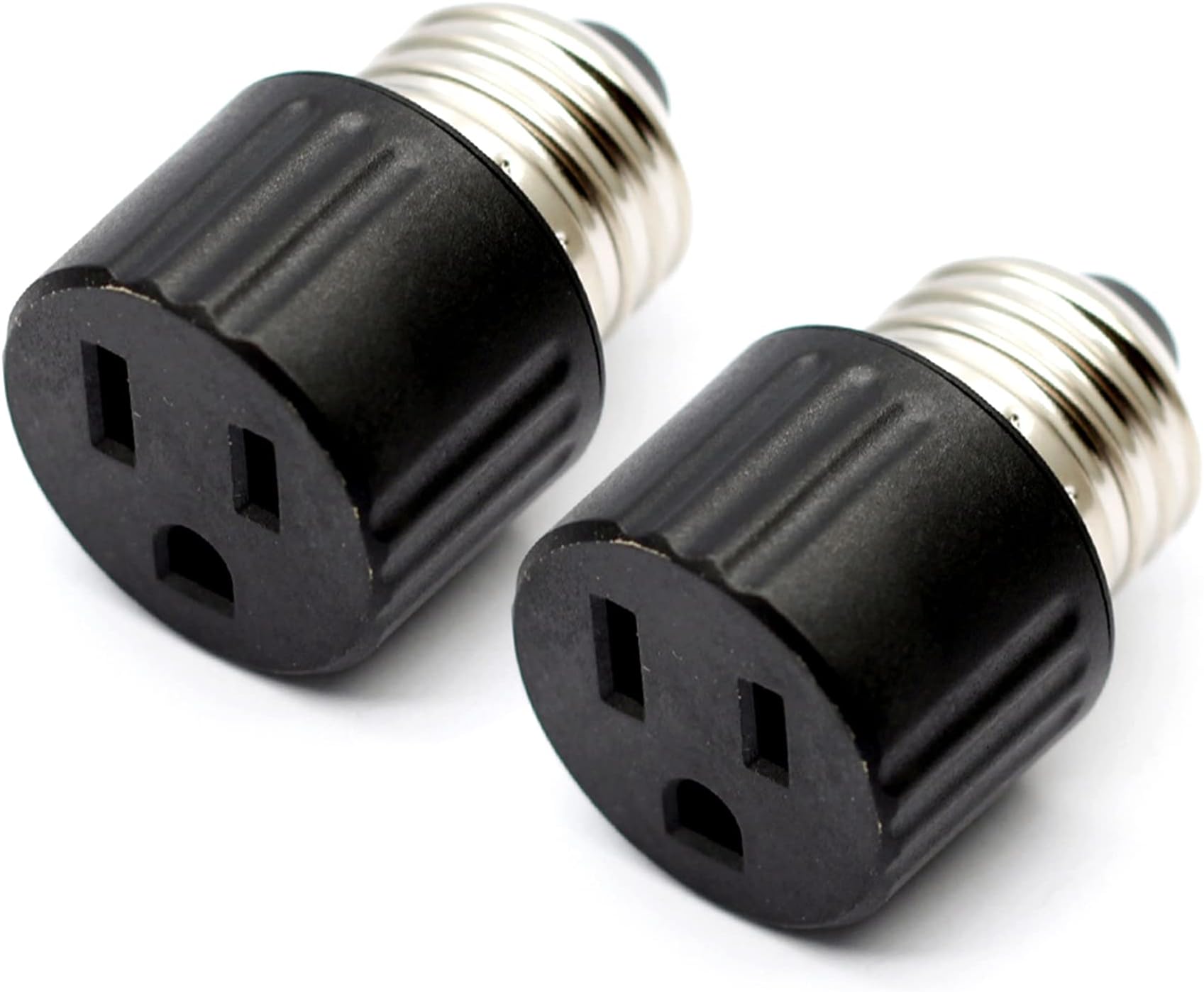 TWDRTDD E26/ E27 Light Bulb Outlet Socket Adapter,E26 Light Socket to 2 & 3 Prong Plug Adapter, Light Socket Adapter to Plug Adapter 3 Prong for Porch Patio Garage (2, Black,3 Prong)