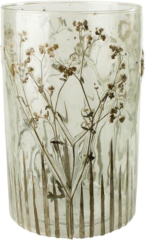 HomArt Large Enameled Prairie Grass Hurricane Candleholder, 8-inch Height, Glass