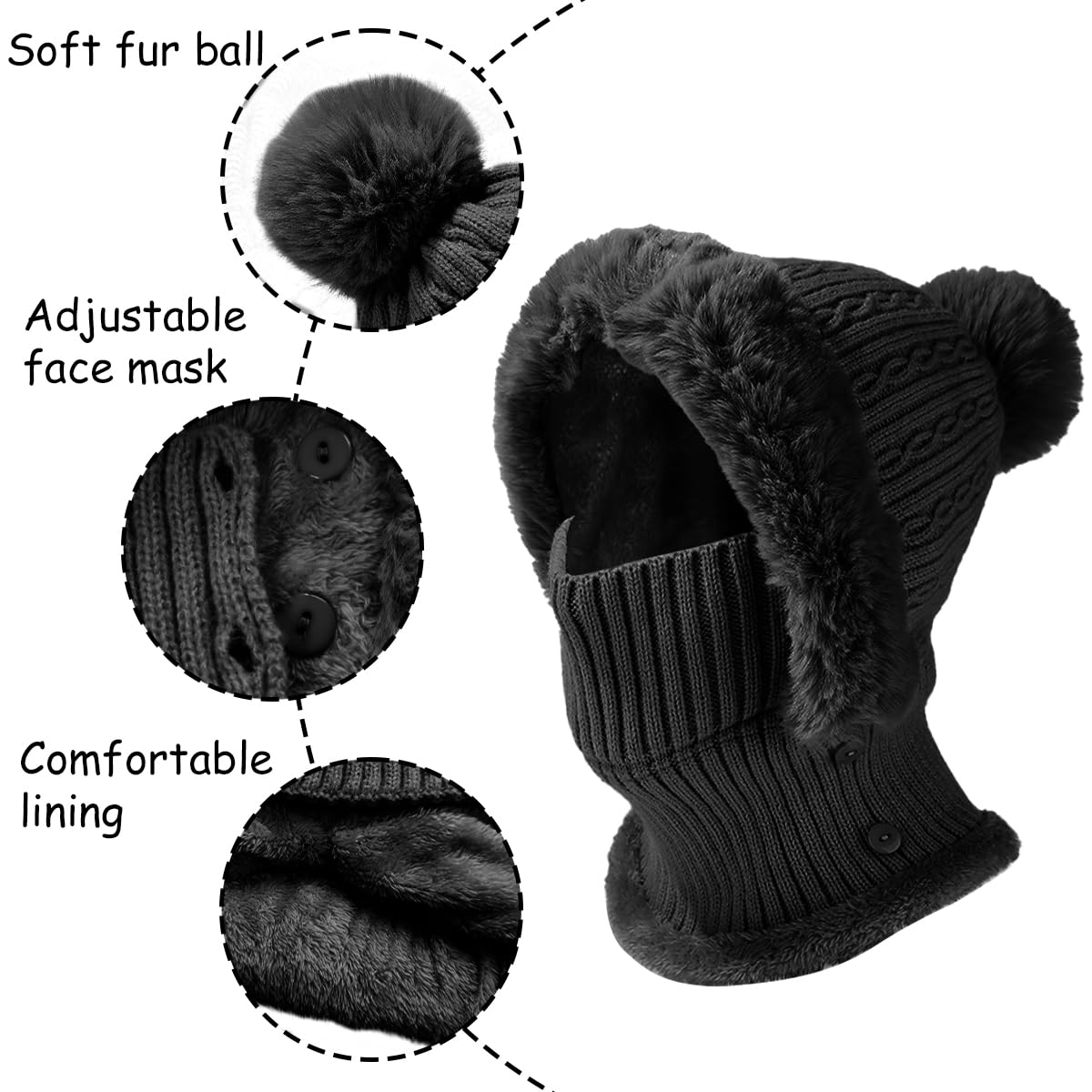 JFAN Cappelli Donna Inverno Berretto Donna in Maglia Cappello e Sciarpa Donna in Pile Caldo per Sci Outdoor