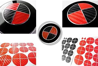 Atlas Auto Sports - Compatible with BMW - Black and Red Carbon Fiber Stickers Overlay Vinyl Decal for All Emblems Caps Logos Roundels Badges