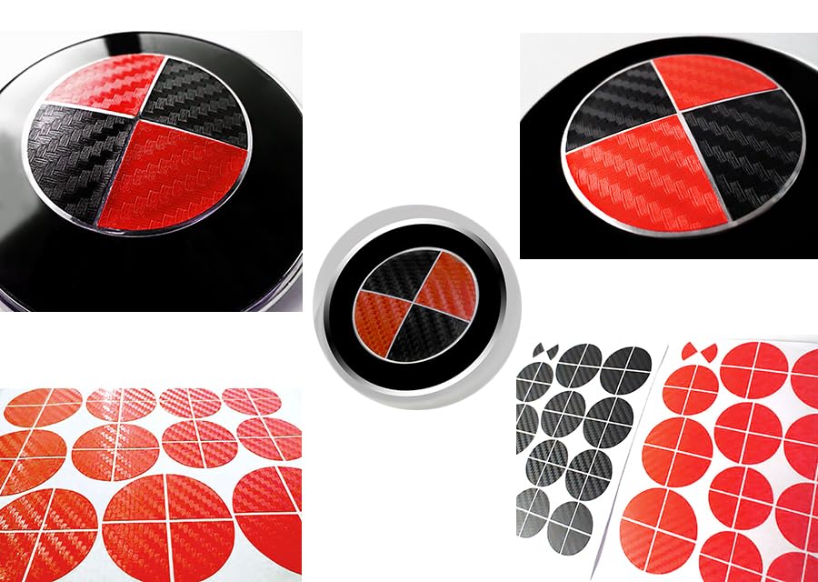 Atlas Auto Sports - Compatible with BMW - Black and Red Carbon Fiber Stickers Overlay Vinyl Decal for All Emblems Caps Logos Roundels Badges