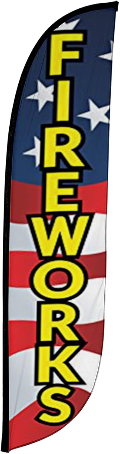LookOurWay Feather Flag Banner - 12 Feet Tall Advertising Flags for Outdoor Business and Events Promotion - Swooper Flag Only - American Flag Banner - Fireworks Yellow (10M1200270)