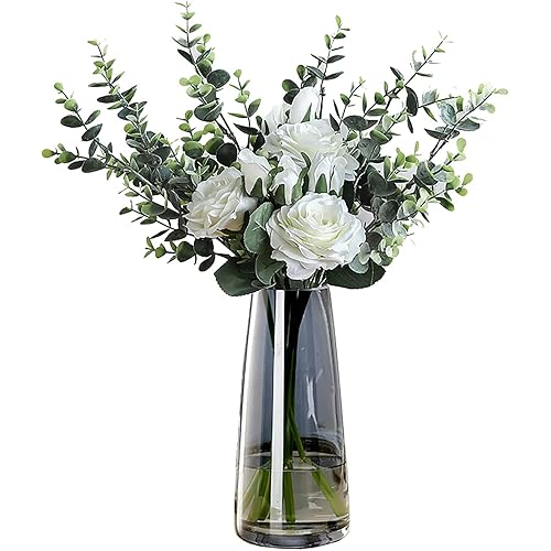 FANTESTICRYAN Modern Glass Vase Irised Crystal Clear Glass Vase for Home Office Decor (Crystal Grey)