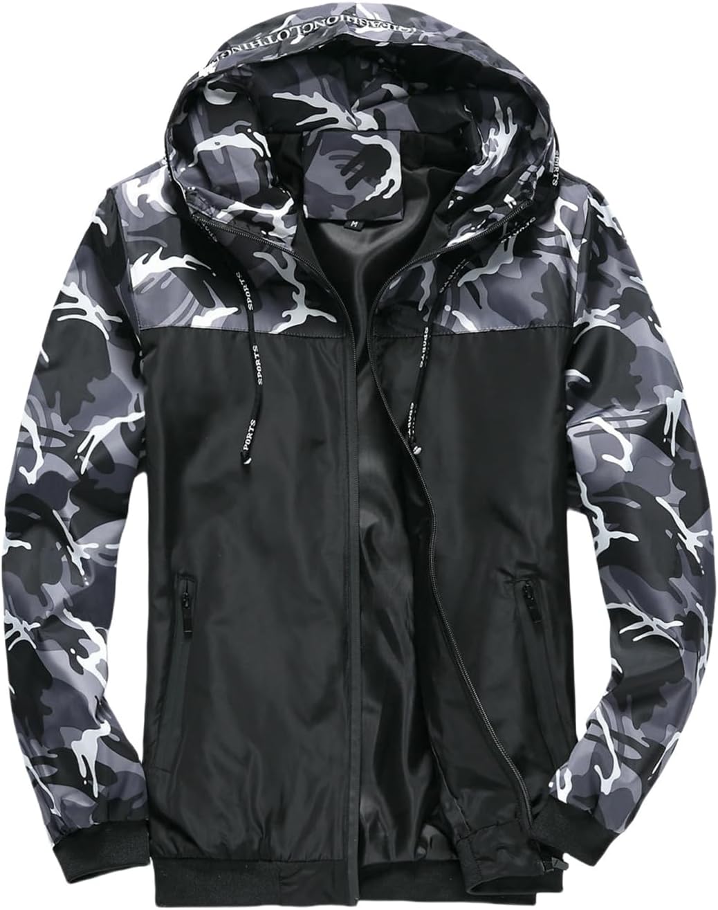 Men's Camo Hooded Color Block Workwear Jacket Coat Youth