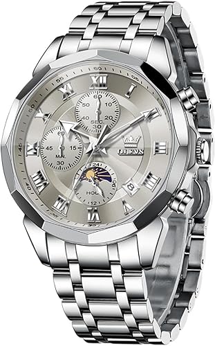 OLEVS - Reloj para hombre de negocios, elegante reloj de diamantes de lujo, luminoso, fácil de leer, fecha, impermeable, de acero inoxidable, cuarzo