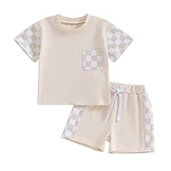 Karwuiio Toddler Baby Boy Summer Outfit Short Sleeve T-Shirt Tops Elastic Waist Shorts Set Baby Boys Clothes