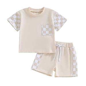Karwuiio Toddler Baby Boy Summer Outfit Short Sleeve T-Shirt Tops Elastic Waist Shorts Set Baby Boys Clothes