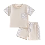 Toddler Baby Boy Girl Summer Clothes Checkerboard Print Short Sleeve T-Shirt Tee Tops Rolled Shorts Infant Outfits