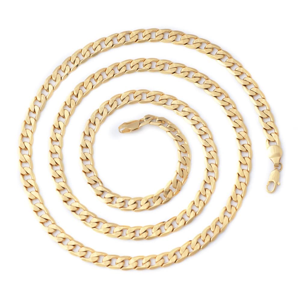 JOYMORE14K Gold Plated Diamond Cut Miami Mens Cuban Link Chain Necklace Hip-Hop Gold Chain for Men Women 7mm 18/20/24/30 Inches