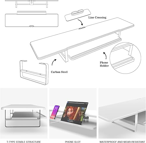 Miniatura 7 de Soporte para monitor doble, elevador de monitor de madera de 2 niveles con almohadilla, soporte para teléfono, organizador de almacenamiento,