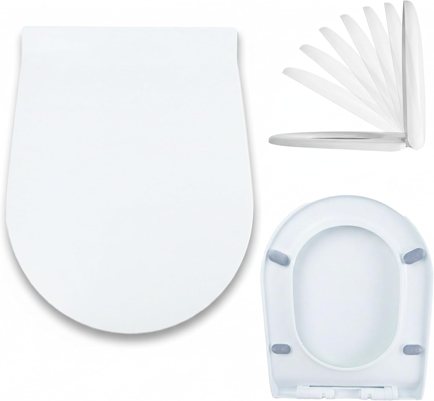 MinSha D-shaped/U-shaped toilet seat, 17 x 14 inches, soft close silent cover, heavy-duty PP material, quick release, easy to clean, suitable for U-shaped extended toilet seat