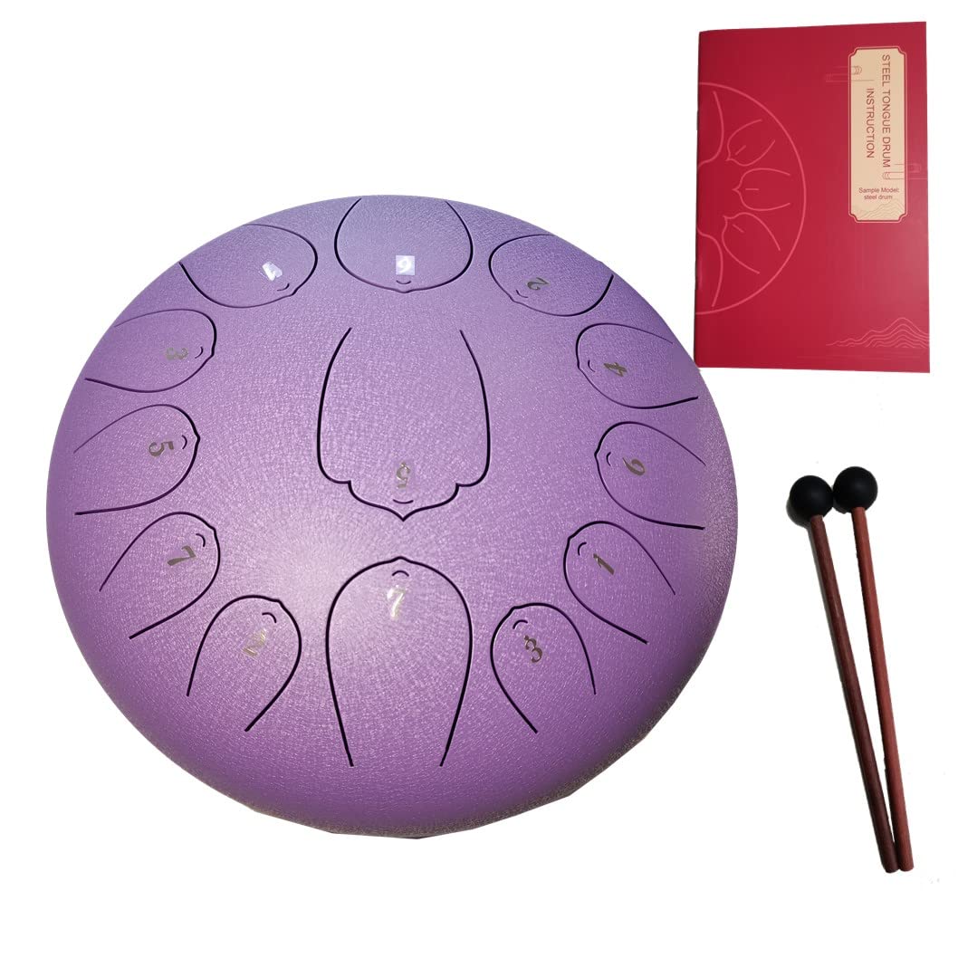 Steel Tongue Drum, 13 Notes 12 Inches C-Key,Handpan Drum Percussion Instrument for Beginner meditation healing Concert Yoga (Purple)