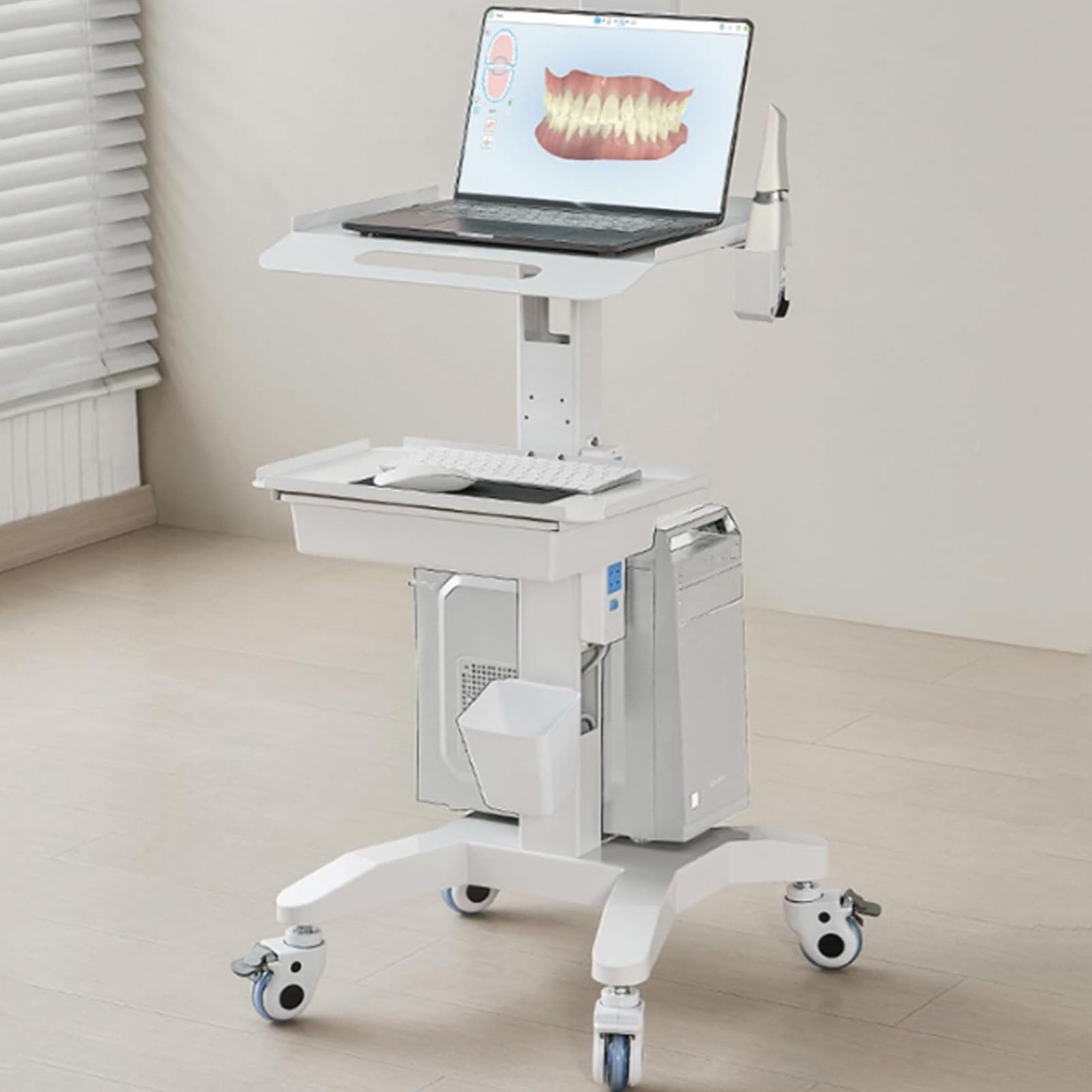 Carro médico/Carro para clínica Dental con Dos bandejas y Soporte para escáner. Carro médico con Ruedas, diseño Antideslizante silencioso y construcción metálica Duradera para hospitales