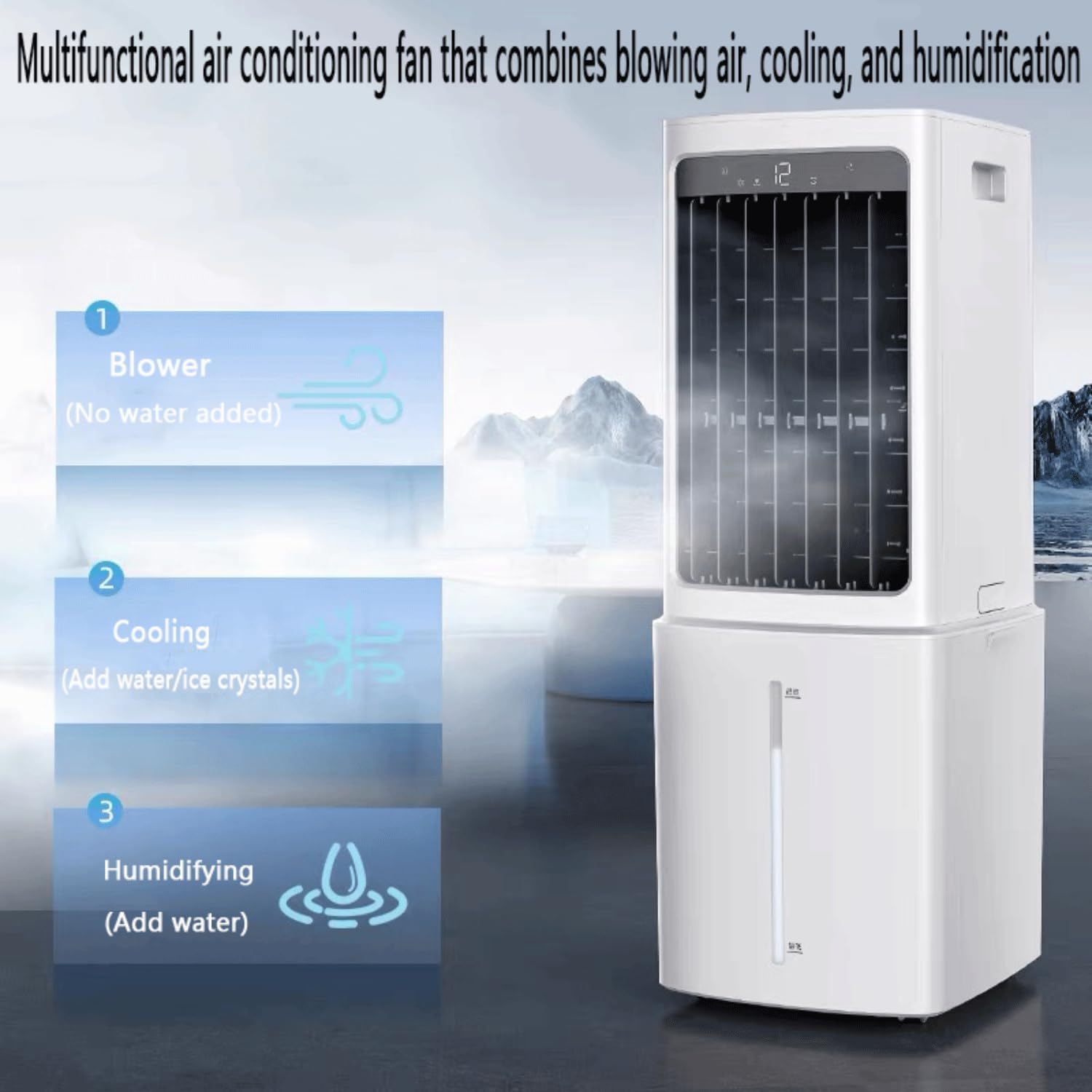 Raffrescatore evaporativo Portatile con Serbatoio Acqua da 12L, Oscillazione 90°, 3 velocità e Timer 12H per Camera da Letto, Ufficio casa - Sistema climatizzazione 3-in-1 Ventilatore umidificatore