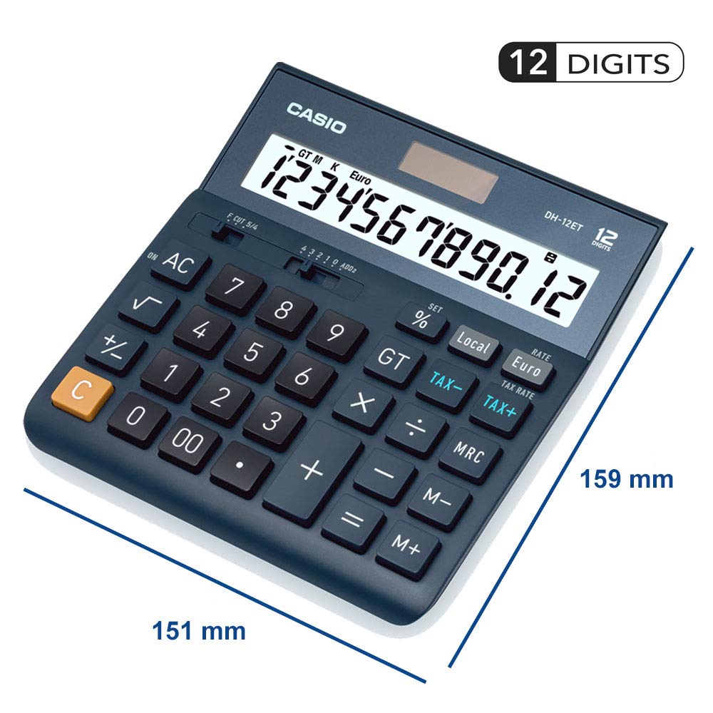 Casio Tischrechner DH-12ET 12-stellig Steuerberechnung Gesamtsummen-Speicher Solar-/Batteriebetrieb