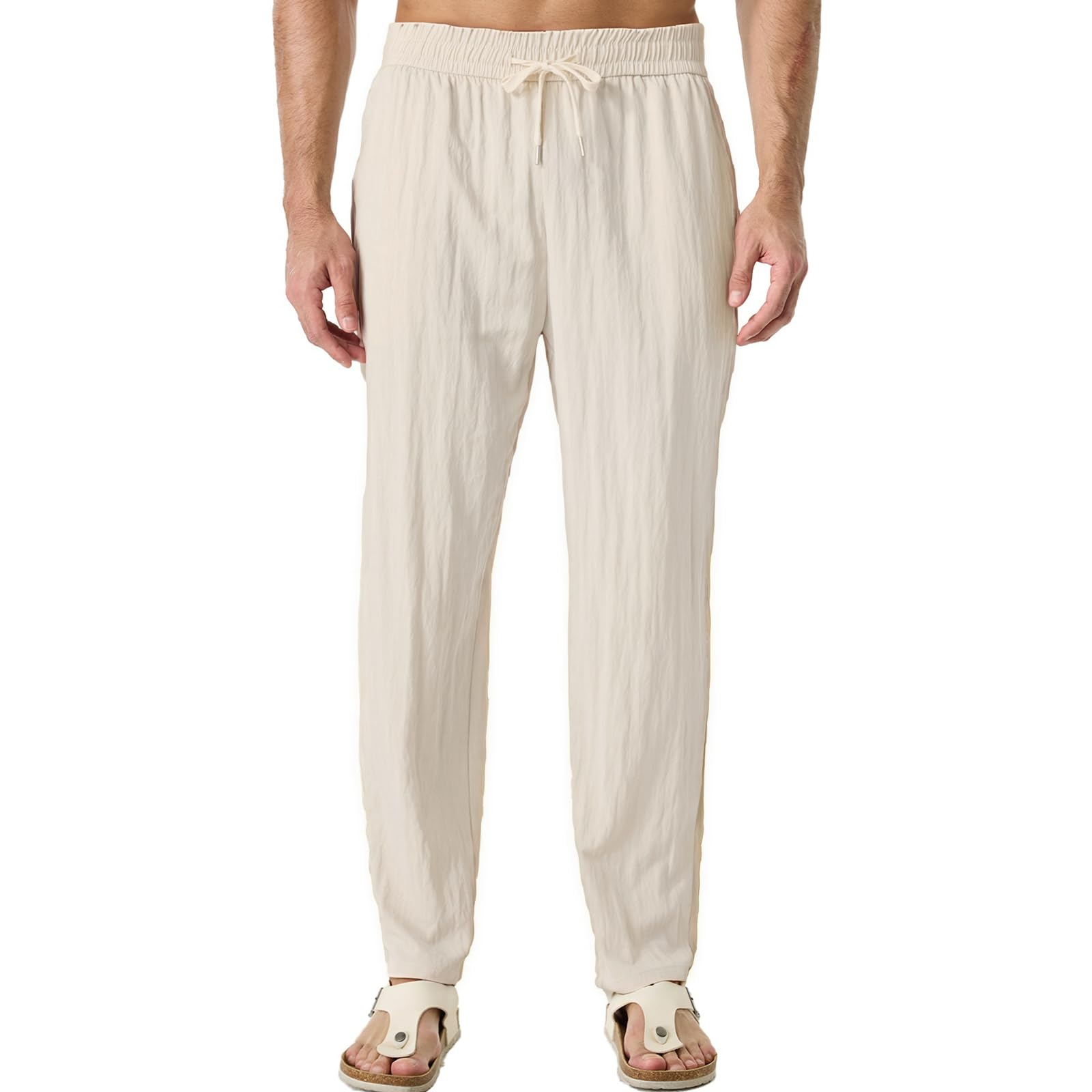 SEAYIJIA Hosen Herren Lang Leichte Sommerhose Loose Fit Freizeithose mit Taschen für Urlaub Strand Hose mit Kordelzug