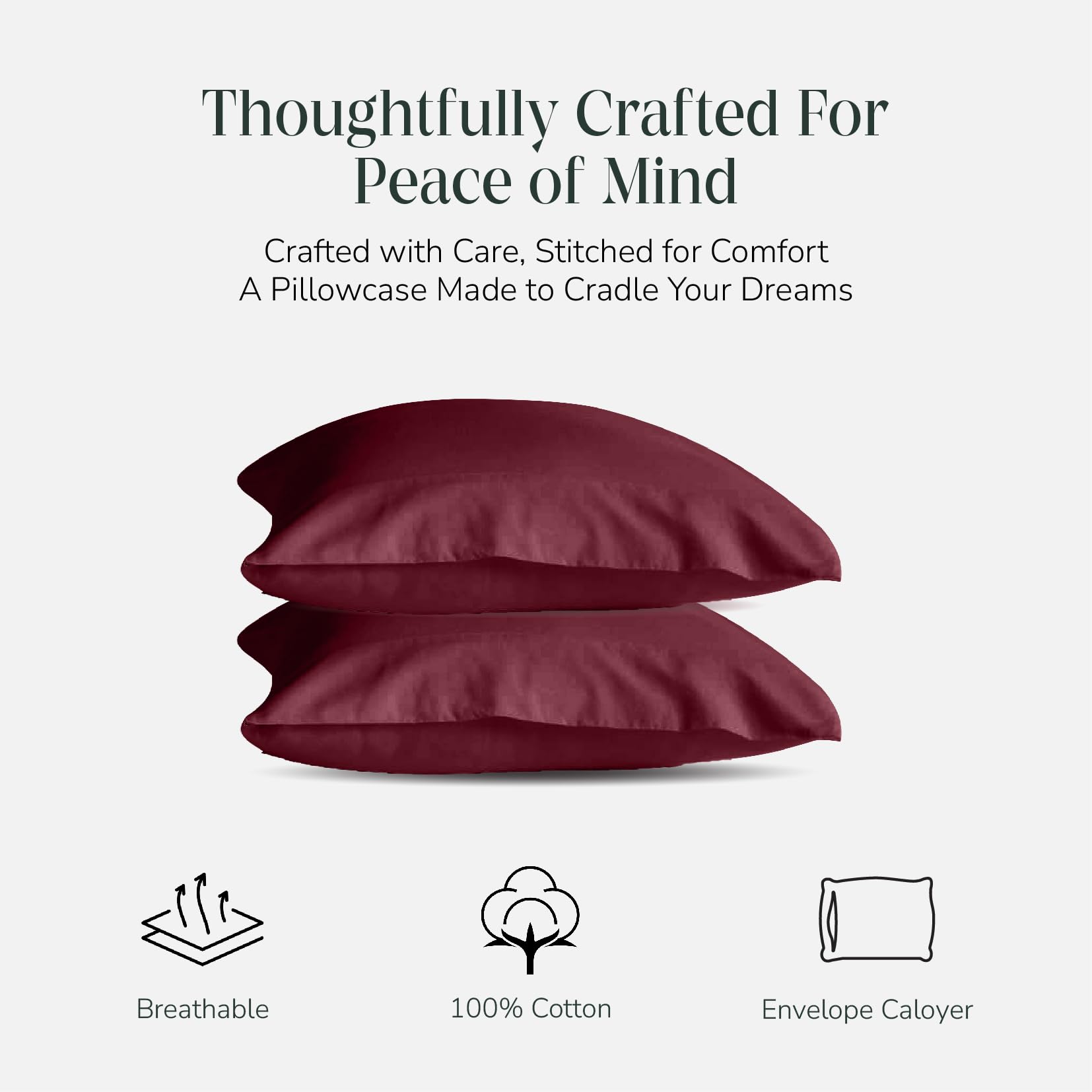 FEATHER & STITCH NEW YORK 100% Cotton 2 Piece King Pillow Cases, 300TC Ultra-Soft Pillowcases with Envelope Closure - Image 3